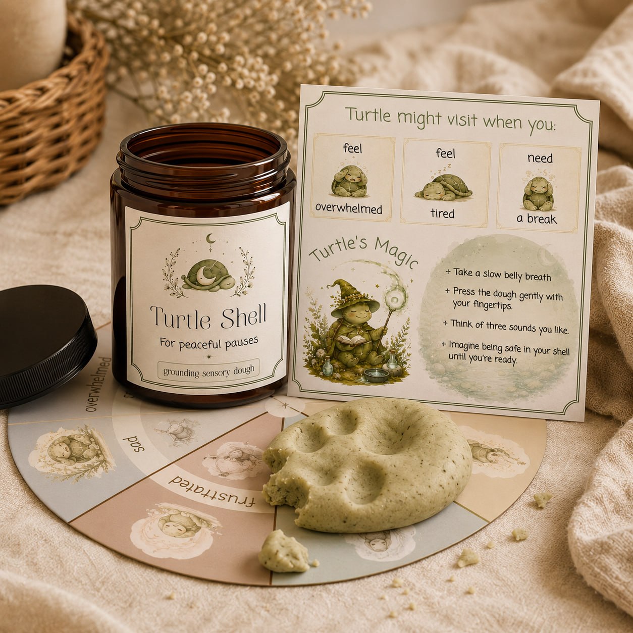 Turtle Shell jar with companion card and sensory dough