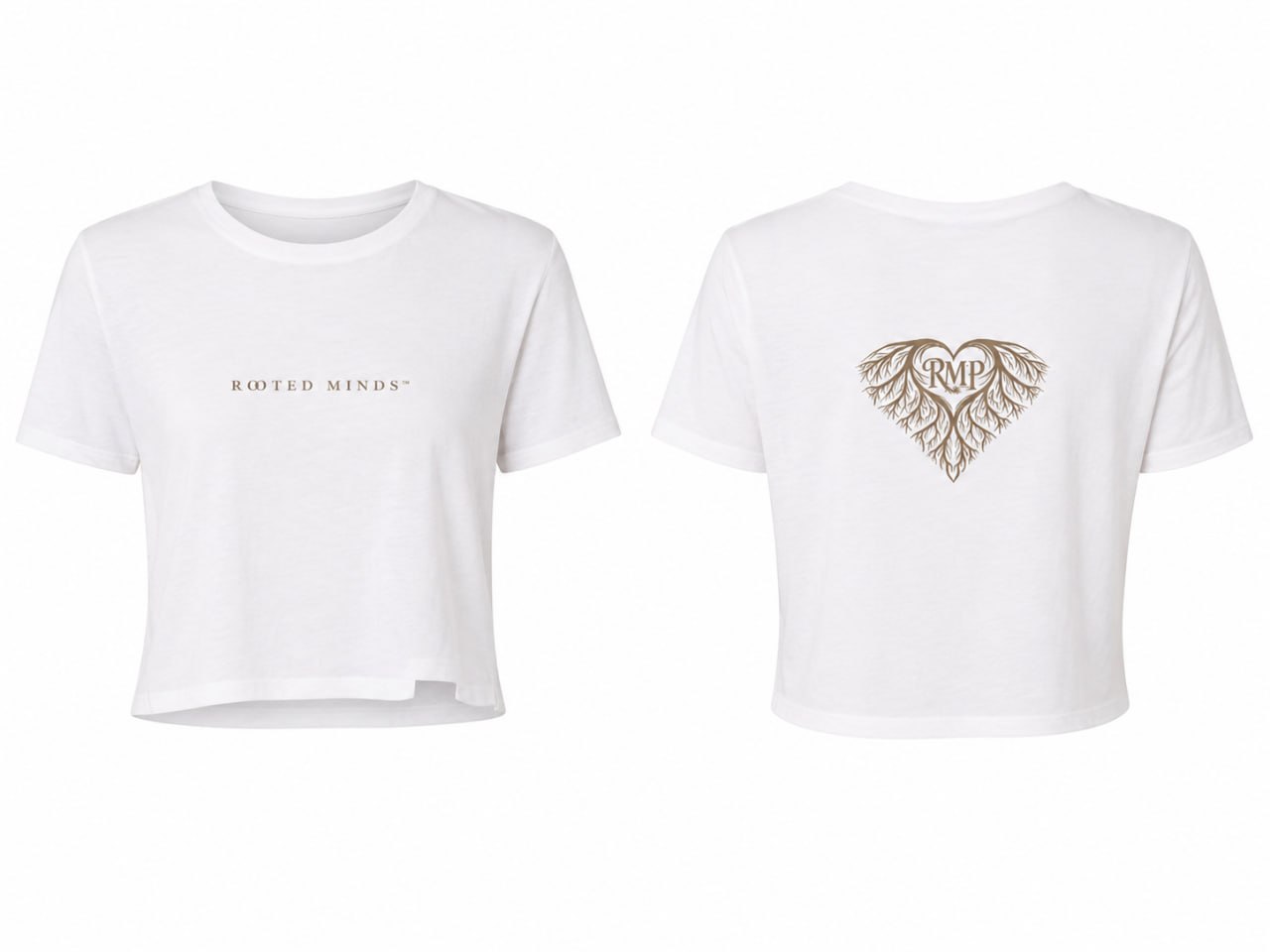 Rooted Minds Crop Tee — front and back flat lay