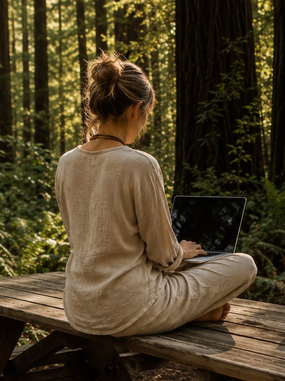 Justine working outdoors in the forest