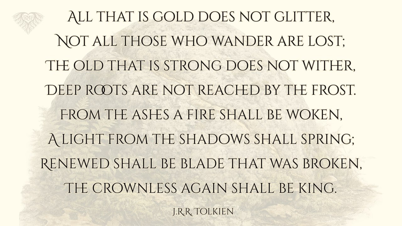 Full Tolkien poem — All that is gold does not glitter — on kintsugi stone