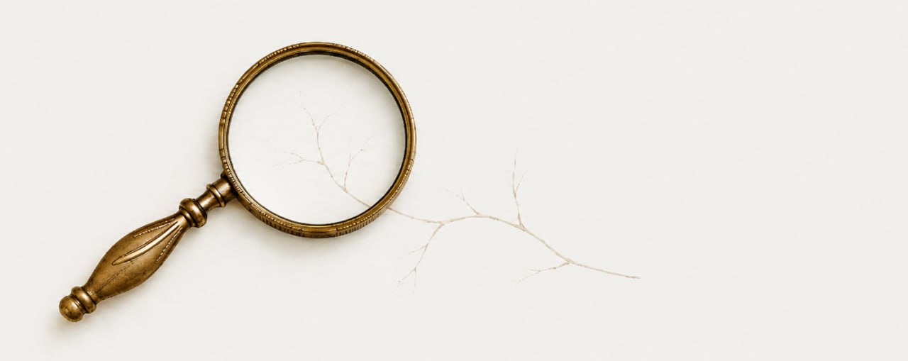 Vintage brass magnifying glass with a delicate twig